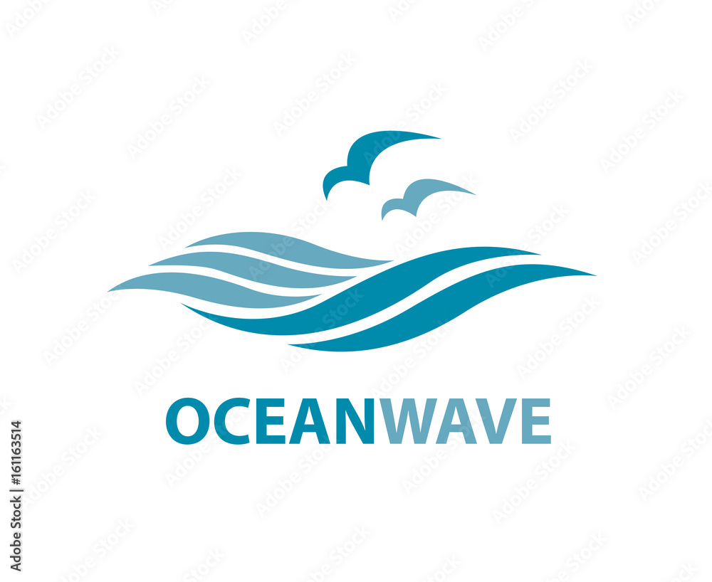 Fototapeta premium logo oceanu z falami i mewami