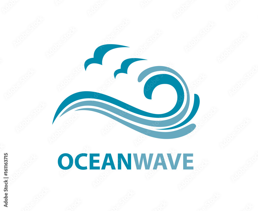 ocean logo with waves and seagulls
