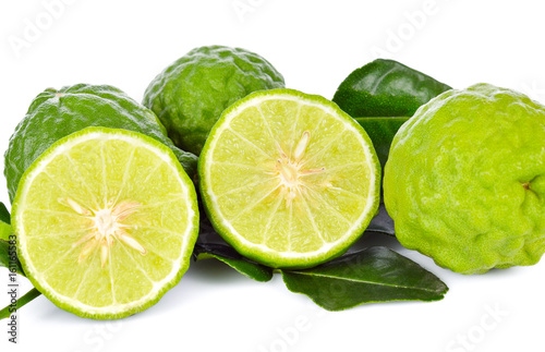 Kaffir lime on a white background