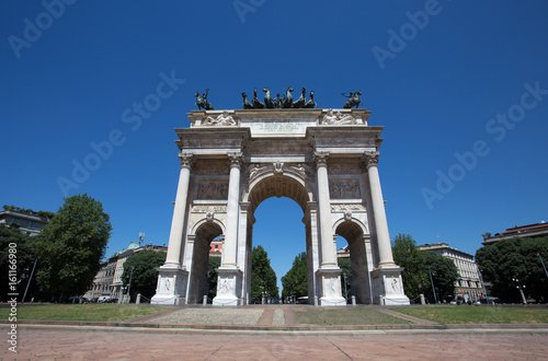 MILAN, ITALY, JUNE, 7, 2017 - Arco della Pace, (Arch of Peace), near Sempione Park in city center of Milan, Italy © faber121