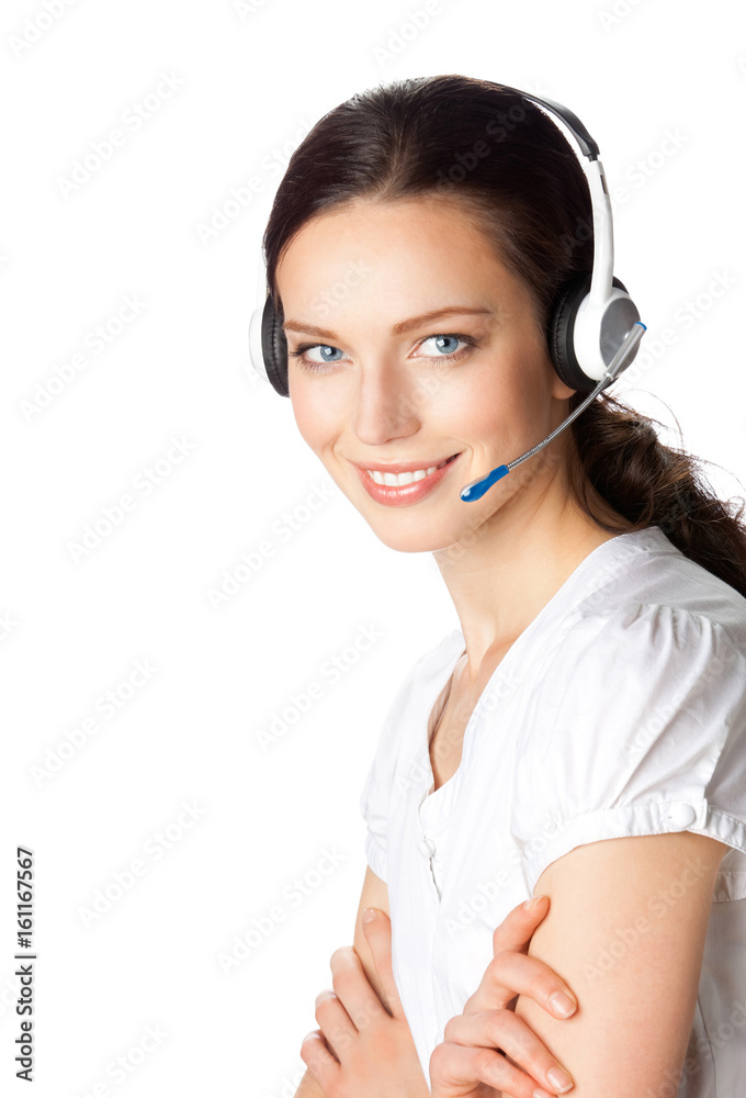 Support phone operator in headset, isolated Support phone operator in headset, isolated