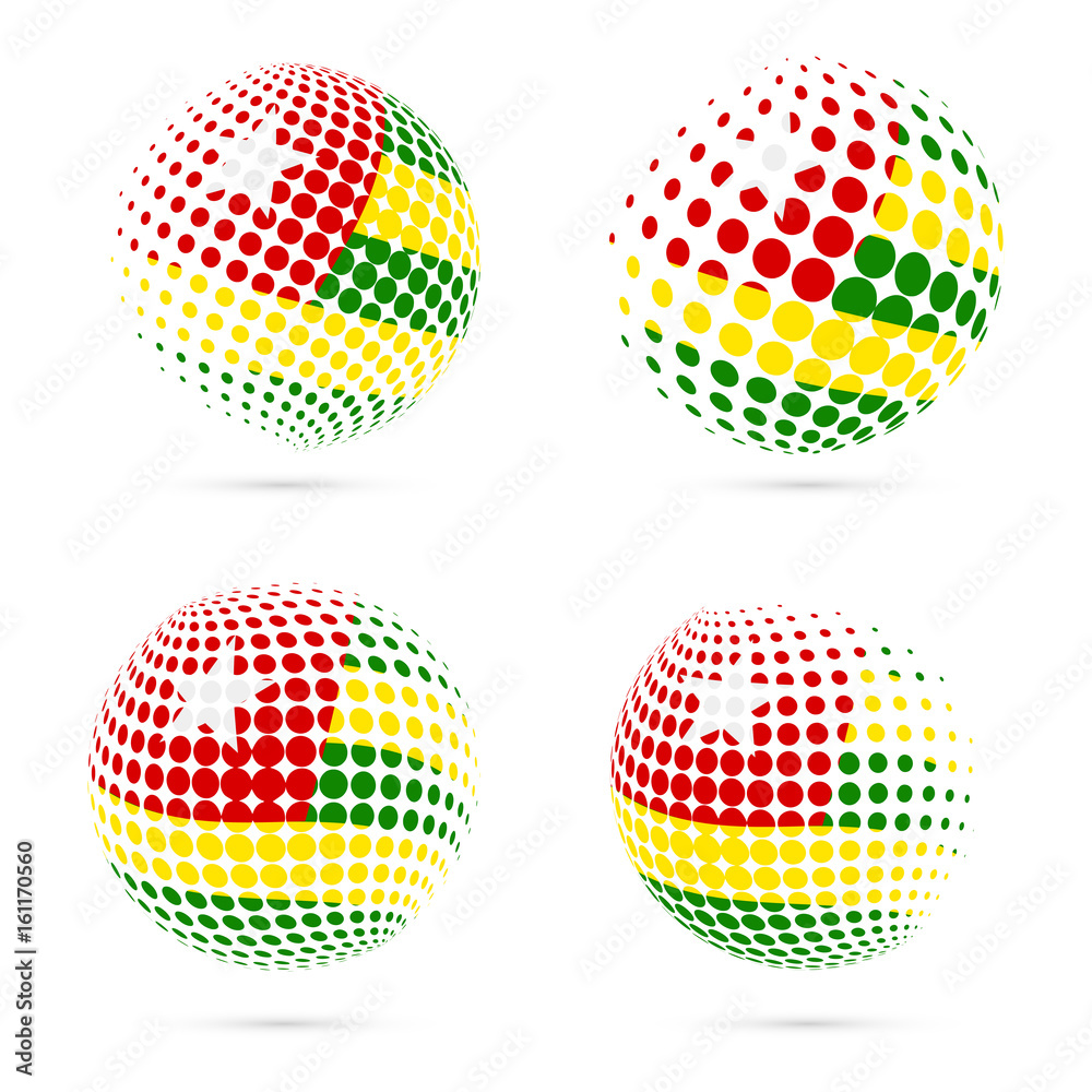Togo halftone flag set patriotic vector design. 3D halftone sphere in Togo national flag colors isolated on white background. Togo halftone flag set patriotic vector design. 3D halftone sphere in Togo national flag colors isolated on white background.