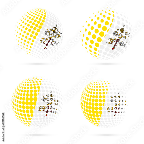 Vatican halftone flag set patriotic vector design. 3D halftone sphere in Vatican national flag colors isolated on white background.