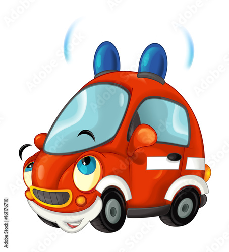 Cartoon fire brigade car - isolated - illustration for children