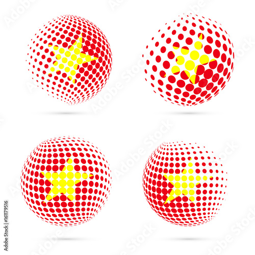 Vietnam halftone flag set patriotic vector design. 3D halftone sphere in Vietnam national flag colors isolated on white background. © Begin Again