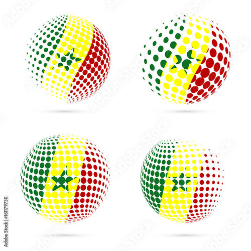 Senegal halftone flag set patriotic vector design. 3D halftone sphere in Senegal national flag colors isolated on white background. © Begin Again