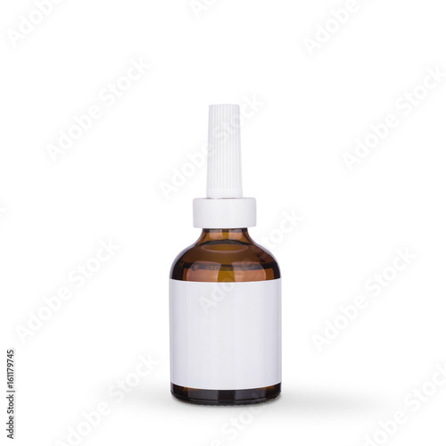 Cosmetic bottle of brown color with place for text on a white background. Procurement for designer