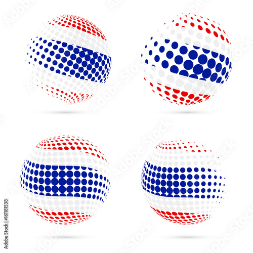 Thailand halftone flag set patriotic vector design. 3D halftone sphere in Thailand national flag colors isolated on white background.