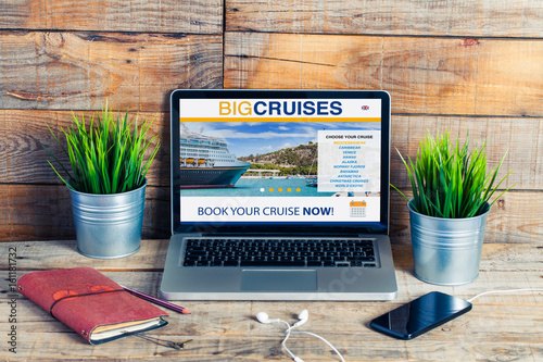 Cruise tickets booking website in a laptop at the office.