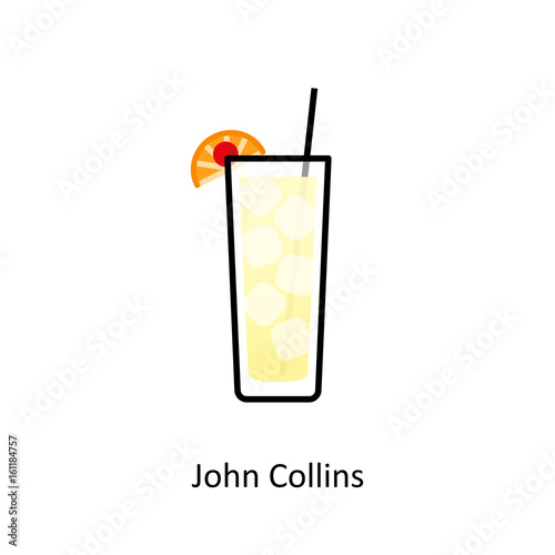 John Collins cocktail icon in flat style