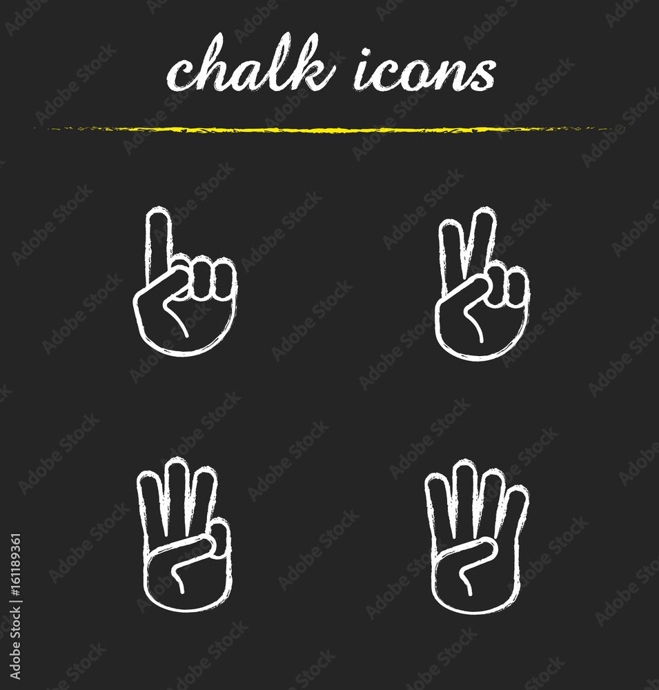 Hand gestures chalk icons set Hand gestures chalk icons set