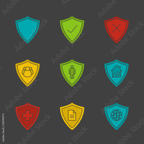 Protection shields glyph color icon set