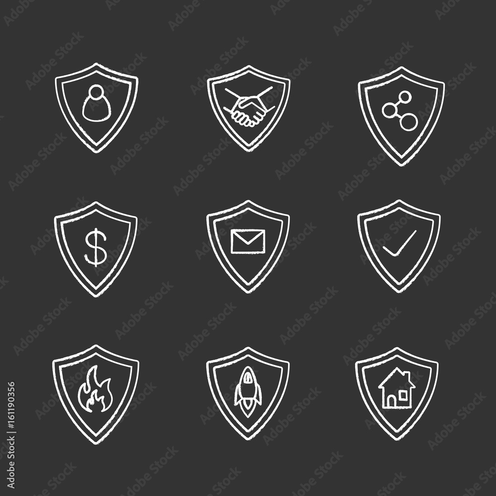 Protection shields chalk icons set Protection shields chalk icons set