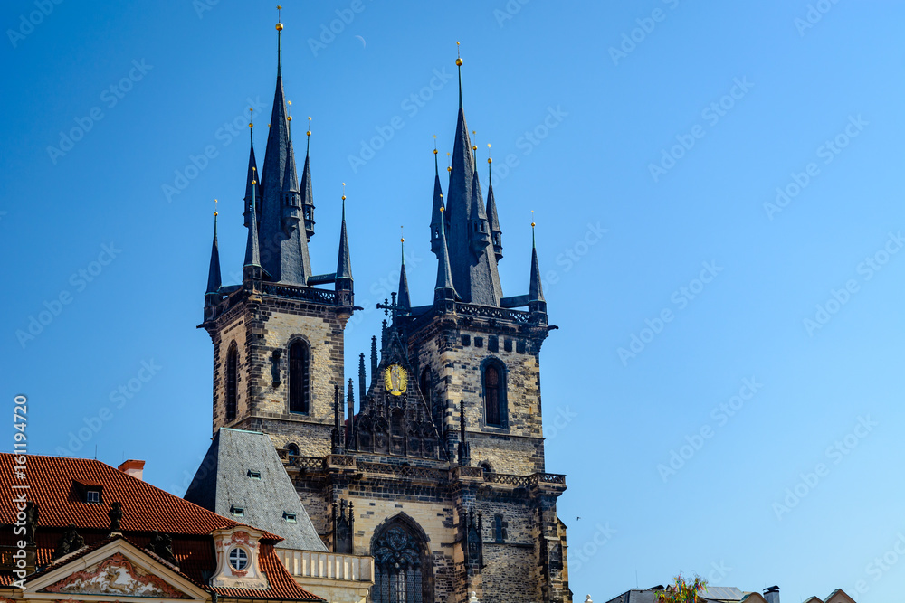 The towers of Church of Our Lady before Tyn in Prague, Czech Republic