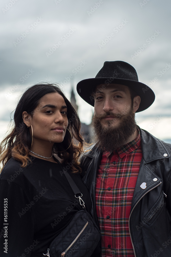 Adventurer Couple Models at Neuschwanstein Castle in Vacation