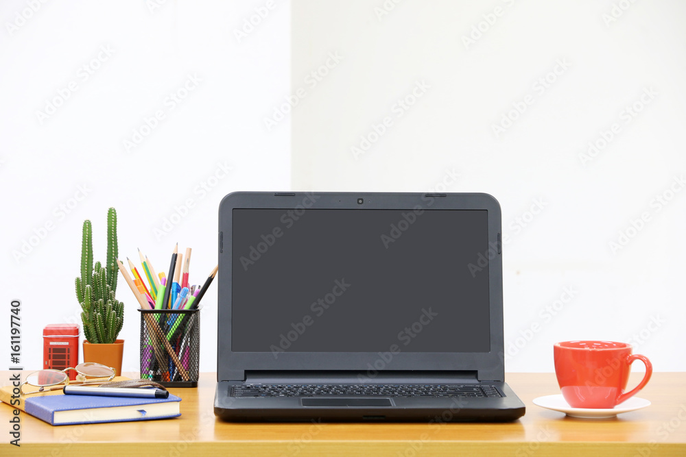Fototapeta premium Tablet and cup of coffee in Modern office.copy space.