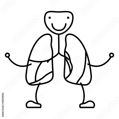 hand drawing contour caricature respiratory system with windpipe vector illustration