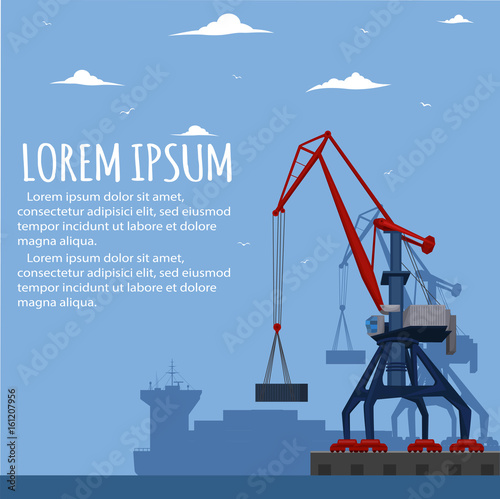 Commercial seaport banner with port crane