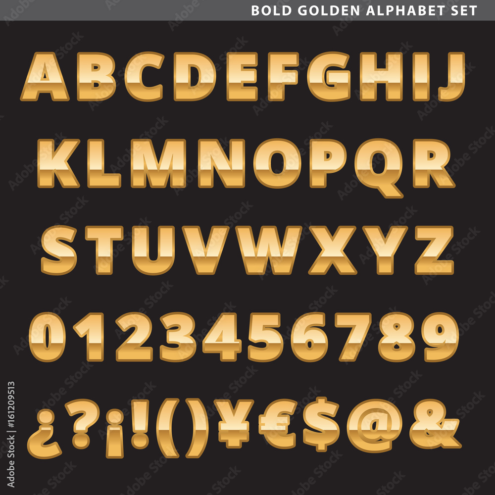 bold golden alphabet set bold golden alphabet set