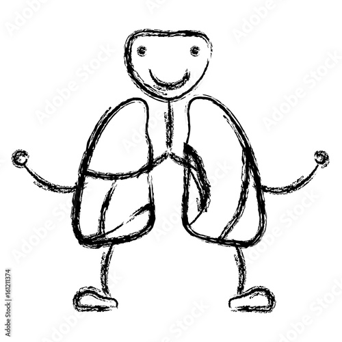 blurred hand drawing contour caricature respiratory system with windpipe vector illustration