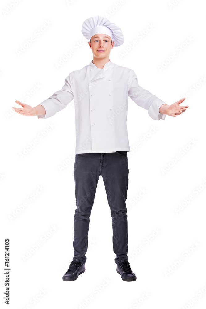 Chef isolated on white, standing with open arms Chef isolated on white, standing with open arms