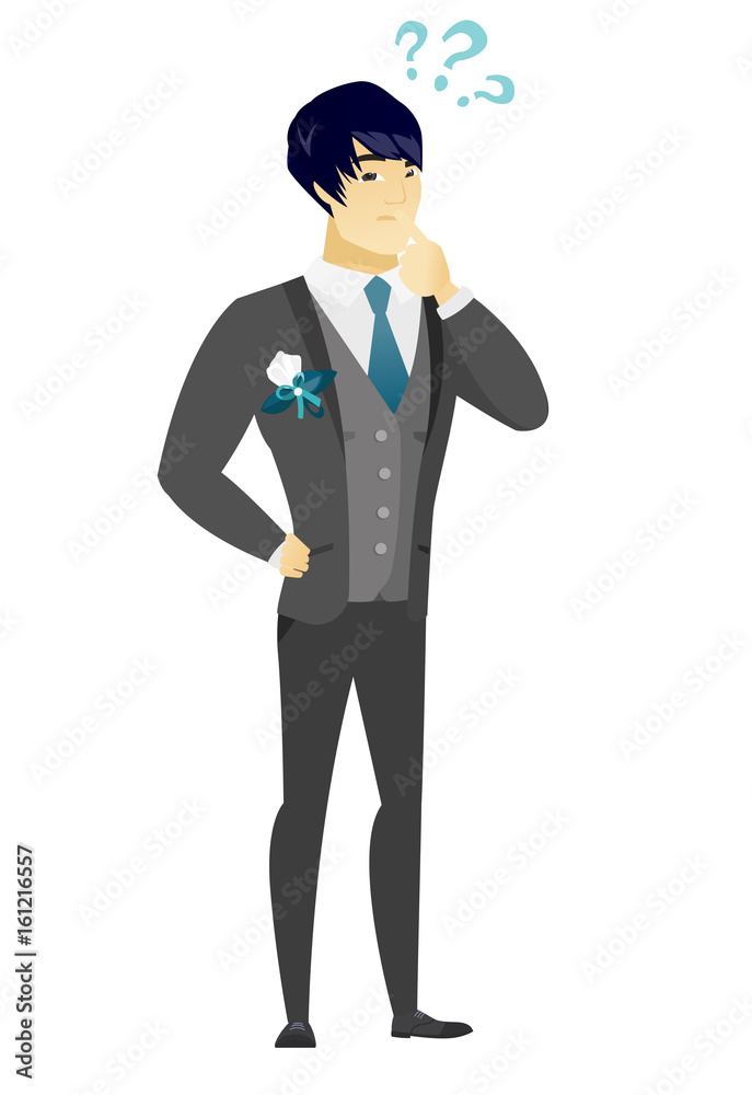 Thinking groom with question marks. Thinking groom with question marks.