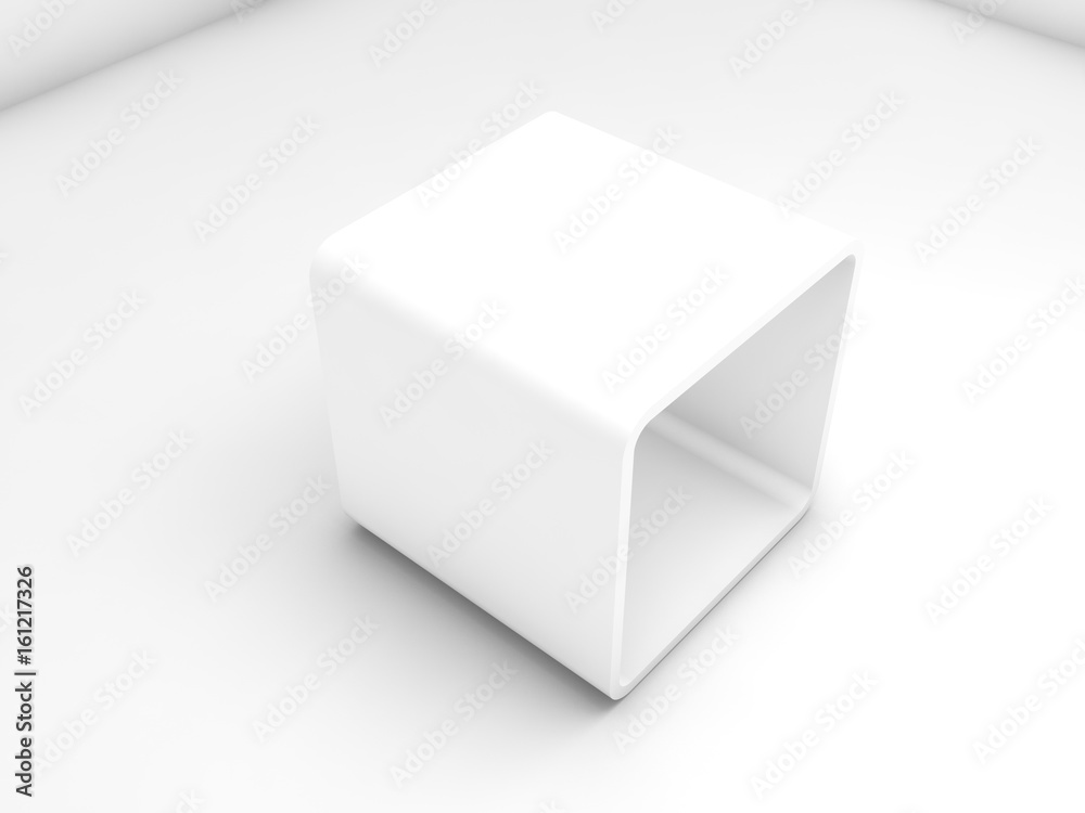 Empty white exhibition box in blank interior Empty white exhibition box in blank interior