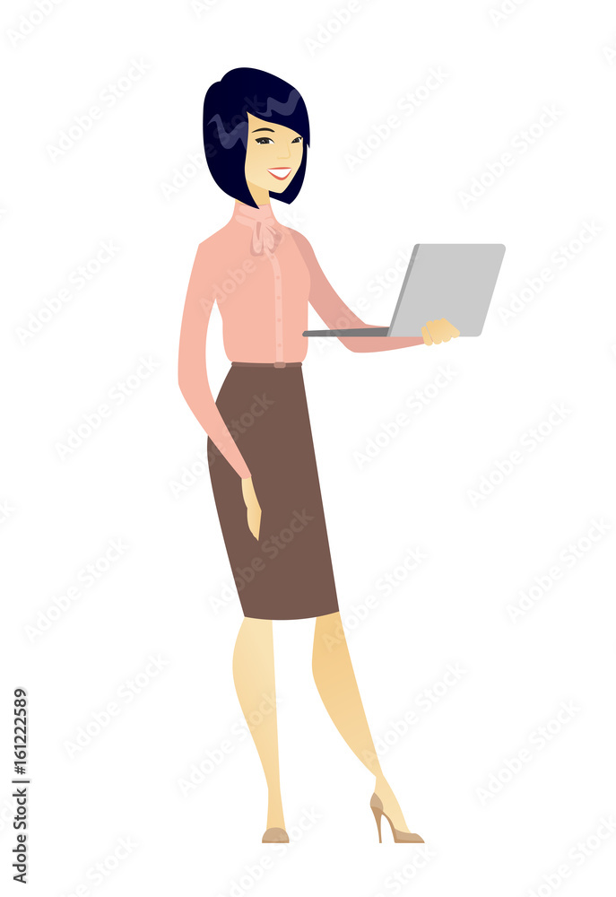 Business woman using laptop vector illustration. Business woman using laptop vector illustration.