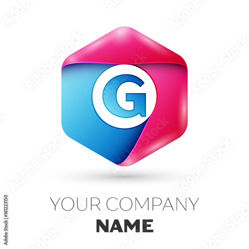 Realistic letter G vector logo symbol in the colorful hexagonal on white background. Vector template for your design