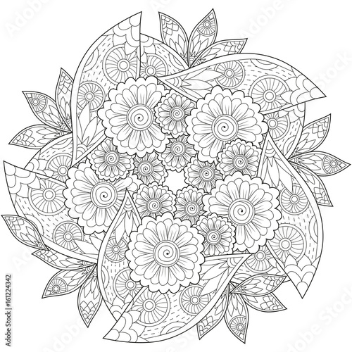 Coloring book page for adults and kids in doodle style. Vector artwork. Good for art therapy, zentangle-style meditation and design of wrapping and textile.