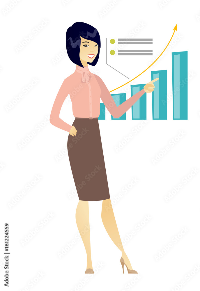 Successful business woman pointing at chart. Successful business woman pointing at chart.