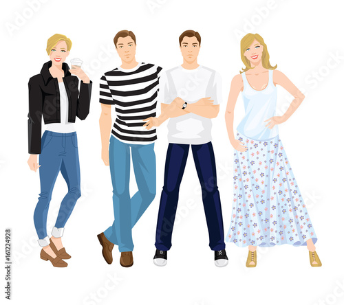 Vector illustration of people character in different clothes and pose isolated on white background. 
