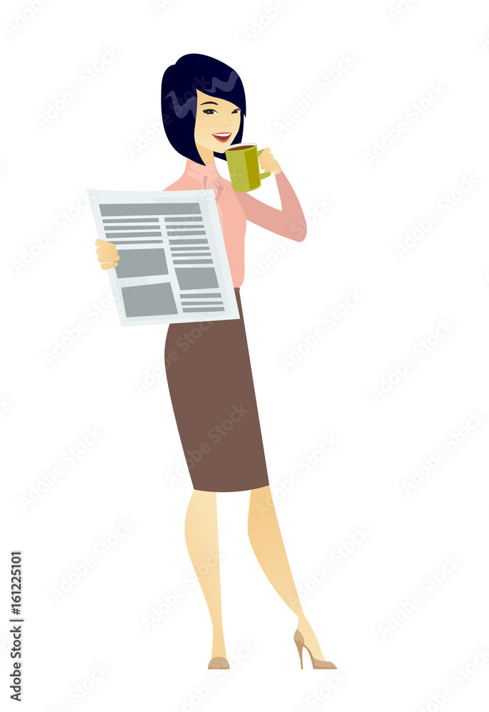 Lady drinking coffee and reading news in newspaper Lady drinking coffee and reading news in newspaper
