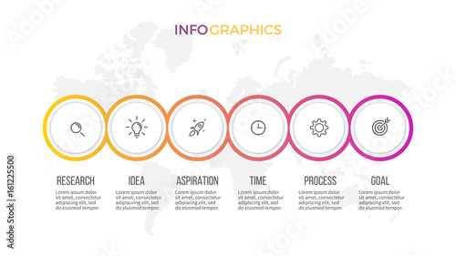 Business infographics. Presentation with 6 options, circles. Vector template.