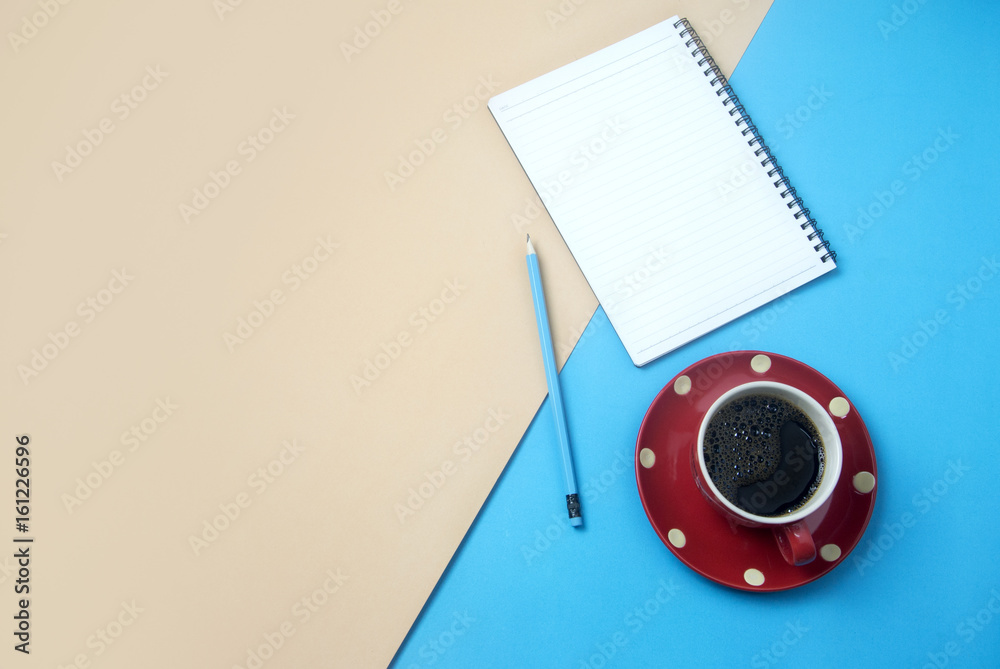 coffee with note paper with pencil on work space coffee with note paper with pencil on work space
