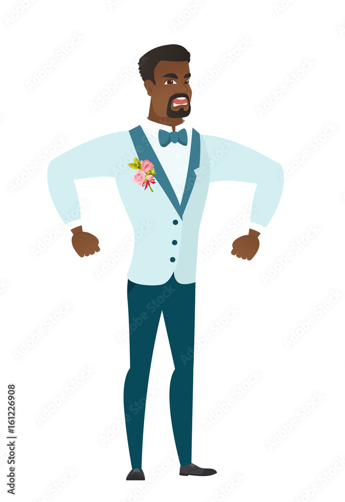 Young african-american angry groom screaming. Young african-american angry groom screaming.
