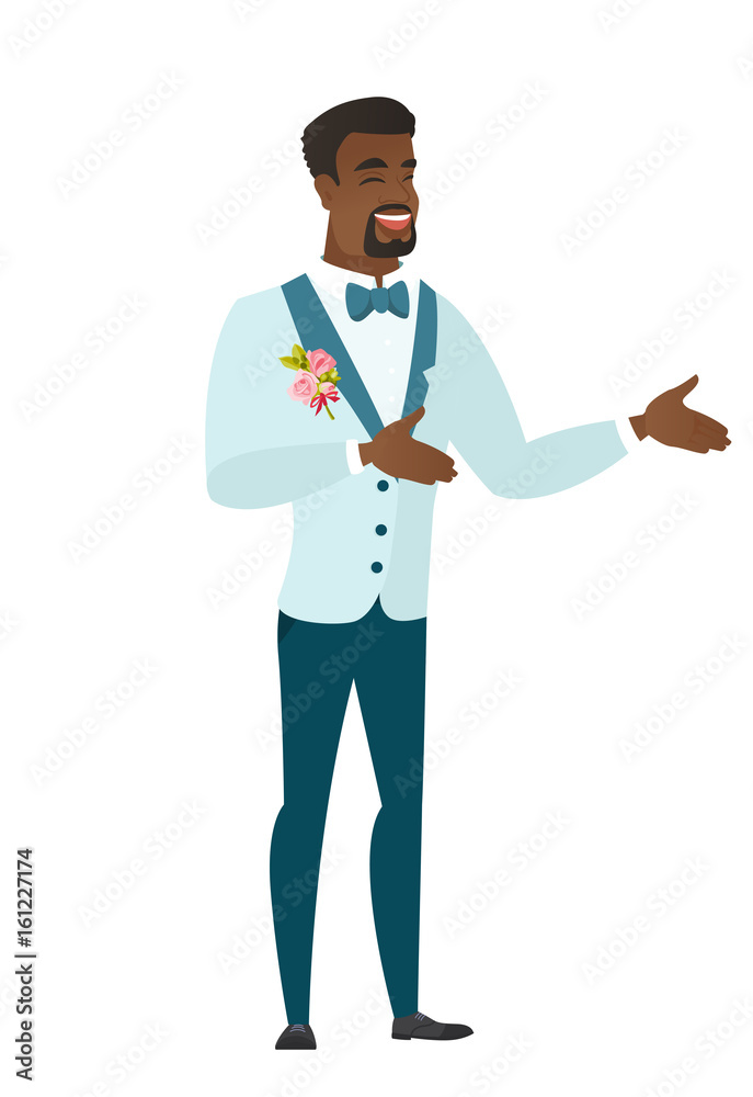 Young african-american happy groom gesturing. Young african-american happy groom gesturing.