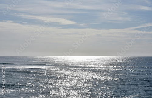 Blue sea, ocean and sky abstract background, horizon over view, summer relaxing time.