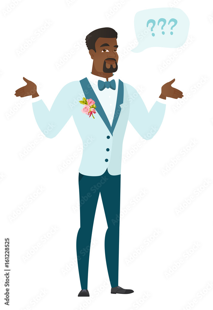 African-american confused groom with spread arms. African-american confused groom with spread arms.