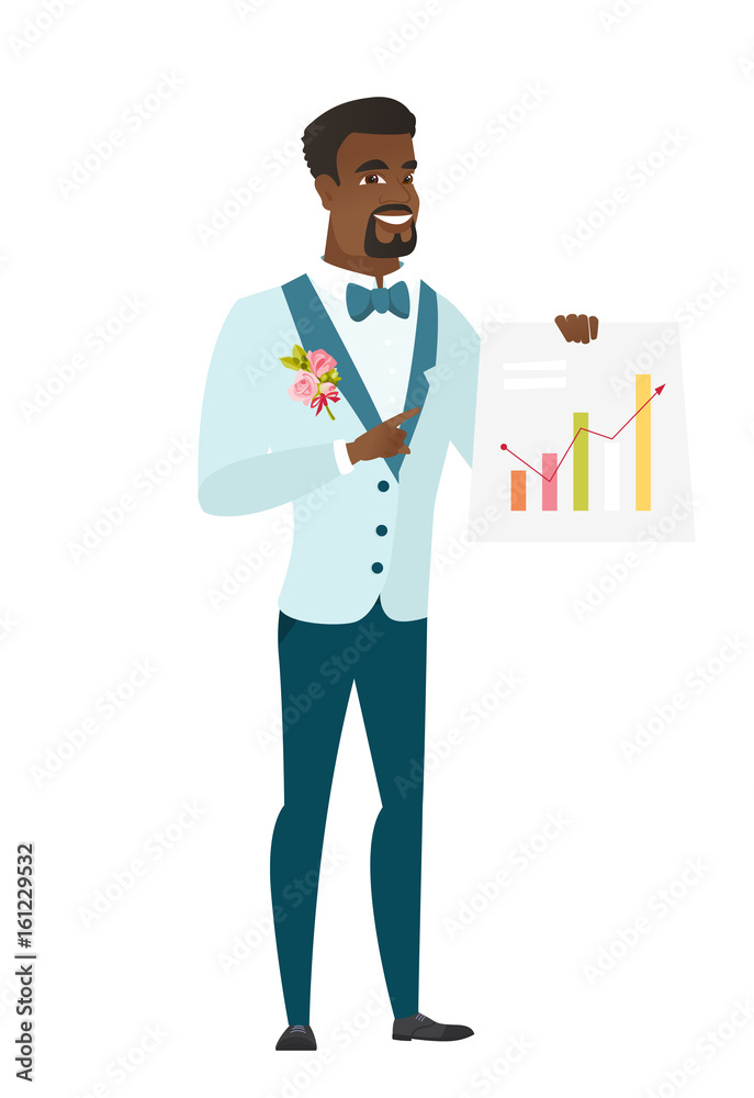 African-american groom showing financial chart. African-american groom showing financial chart.