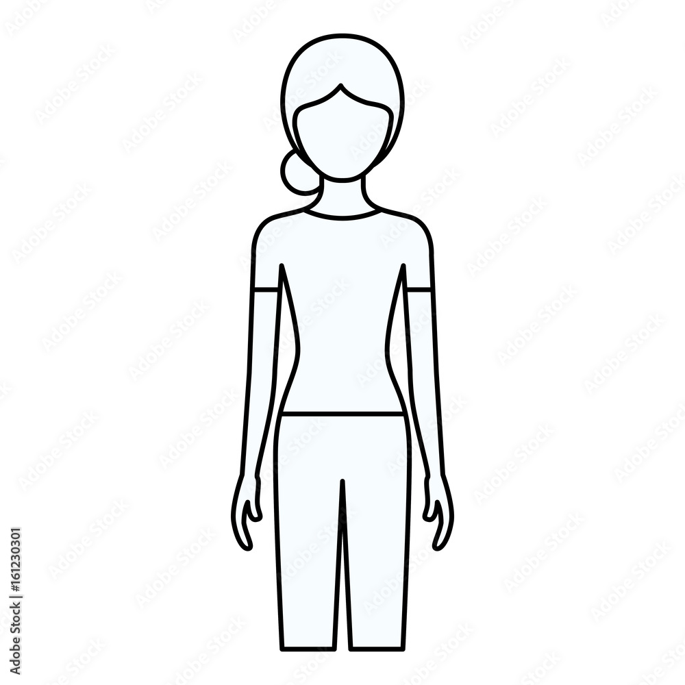 sketch silhouette of faceless front view woman with pants and collected hair vector illustration