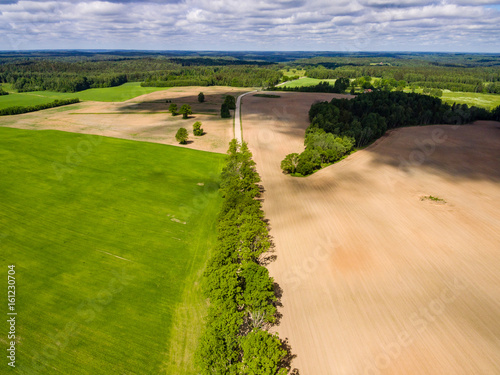 drone image. aerial view of rural area with fields