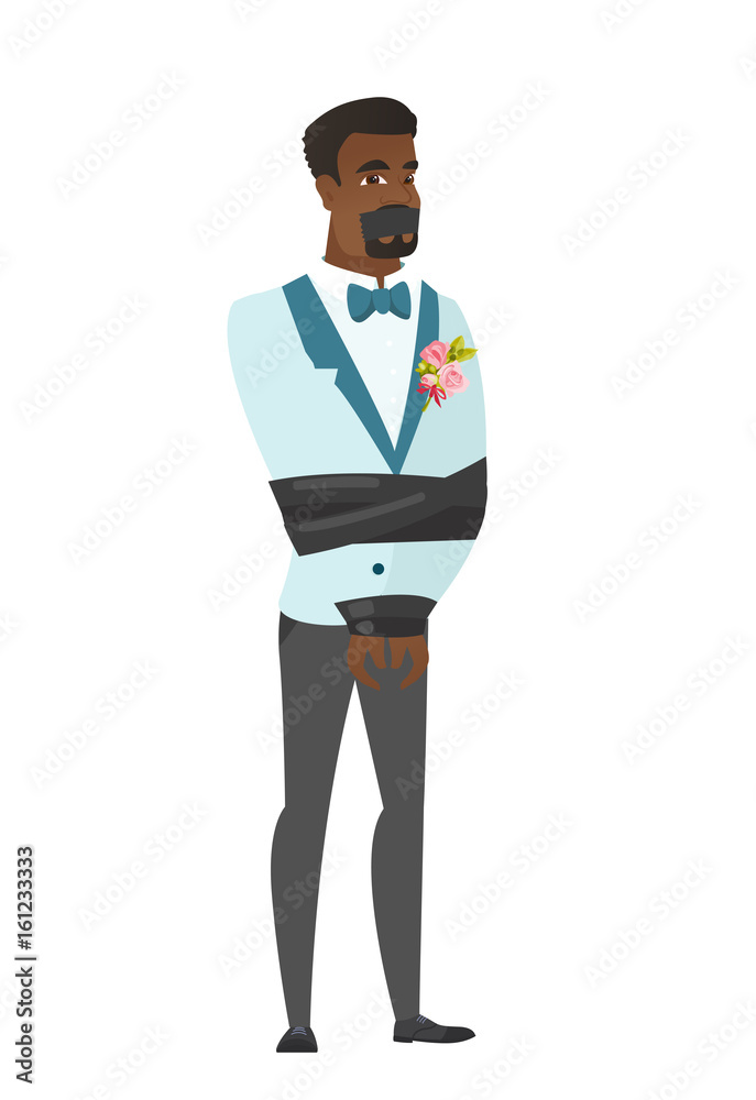 Young caucasian groom tied up with rope. Young caucasian groom tied up with rope.