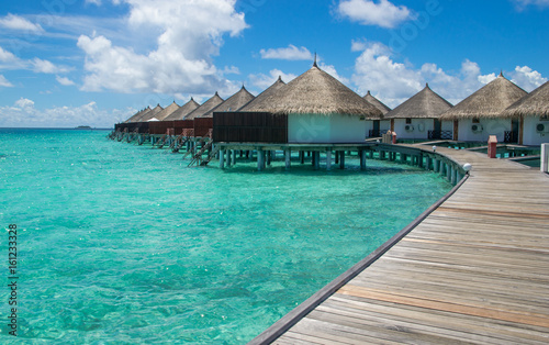 The beautiful sea-bungalows on the atoll of Maldives island