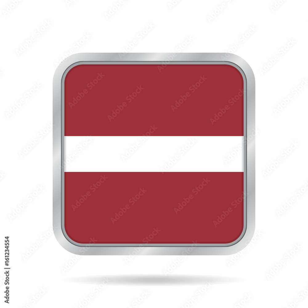 Flag of Latvia. Shiny metallic gray square button. Flag of Latvia. Shiny metallic gray square button.