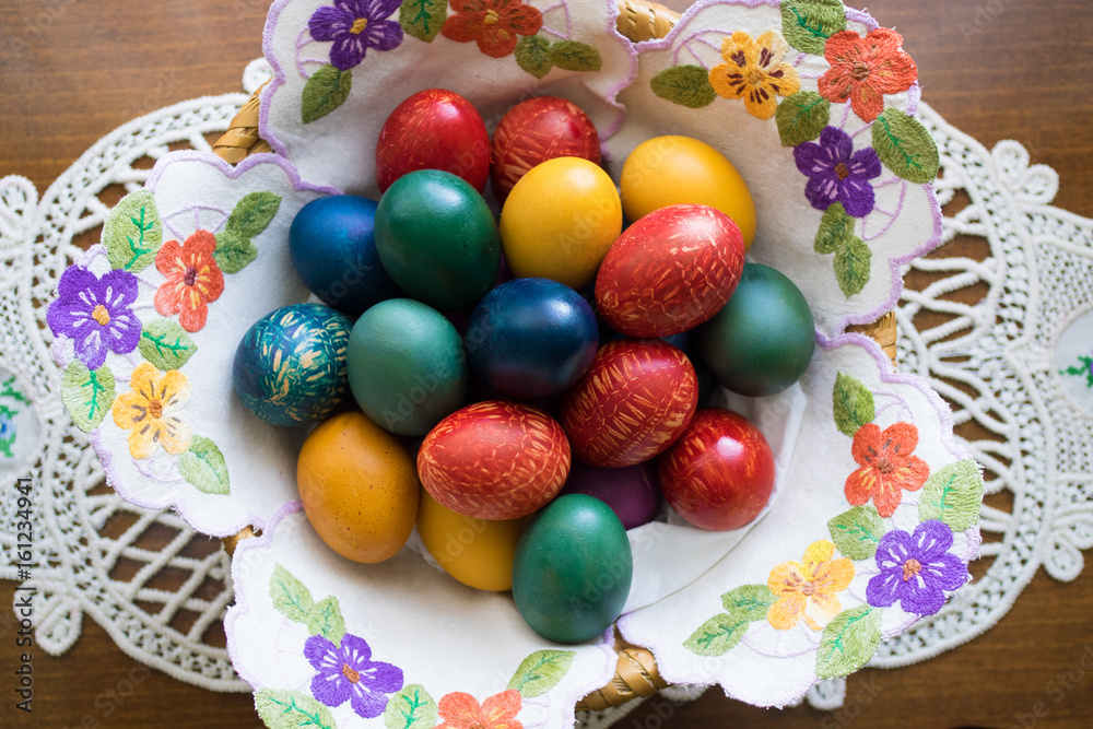 Easter Basket with Colored Eggs