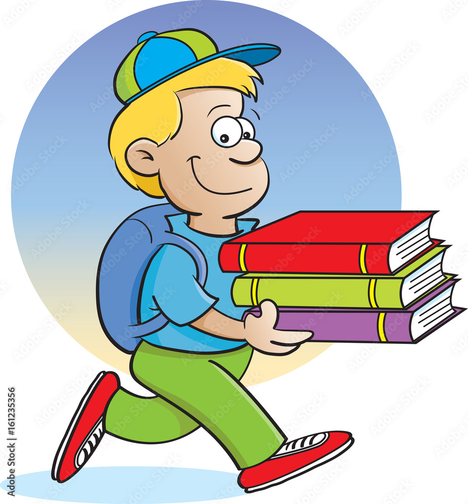 Cartoon illustration of a boy carrying books with a background. Cartoon illustration of a boy carrying books with a background.