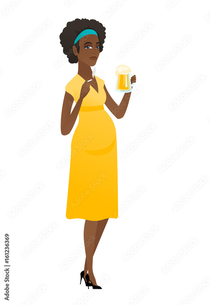 Pregnant woman smoking cigarette and drinking beer Pregnant woman smoking cigarette and drinking beer