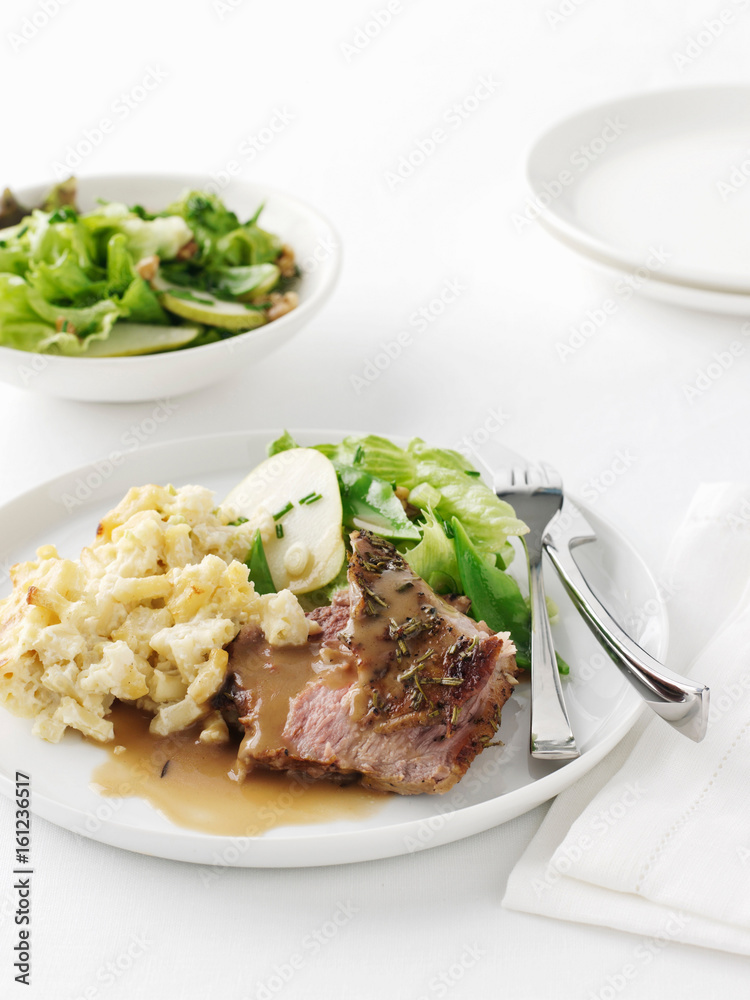 Plate of roast lamb with potatoes Plate of roast lamb with potatoes