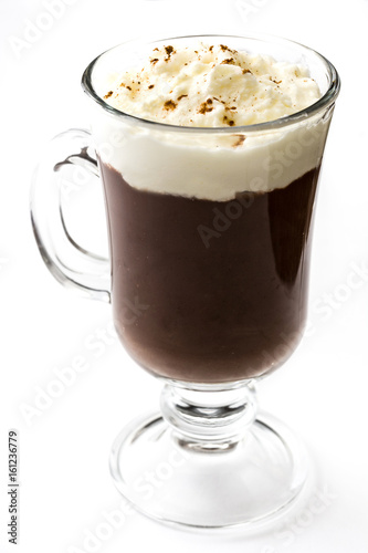 Irish coffee in glass isolated on white background 